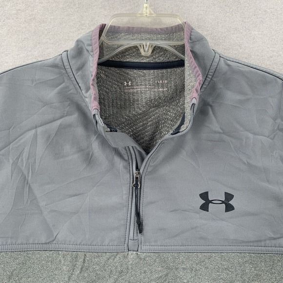 Under Armour 1/4Zip Fleece Pullover Sweater Gray Pink Trim Womens LG - Picture 7 of 9